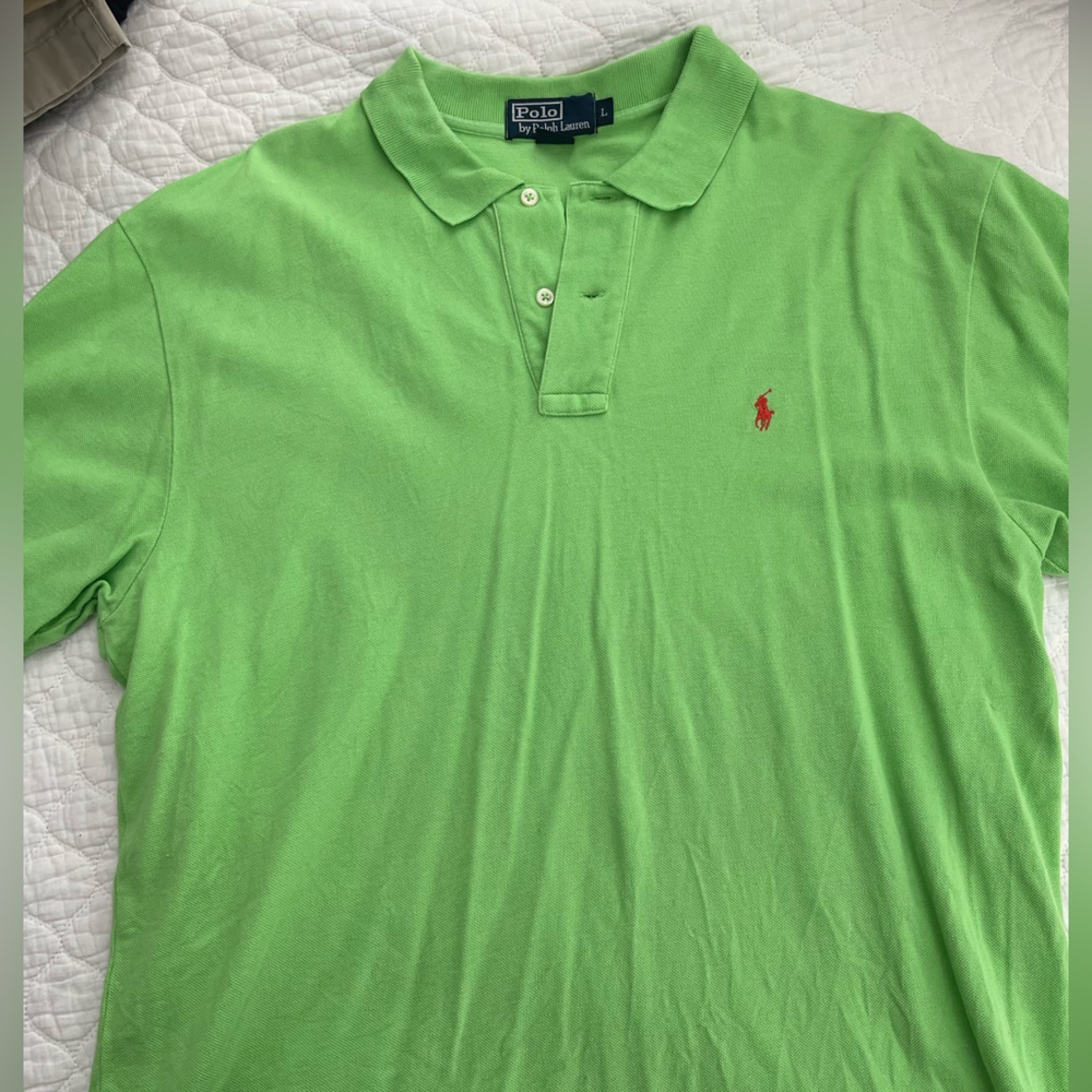 Size large, mens green short sleeved Polo